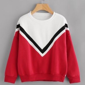 Drop Shoulder Striped Trim Sweatshirt